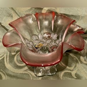 Home Beautiful Rose Blush Footed‎ 8” Bowl NIB West Germany